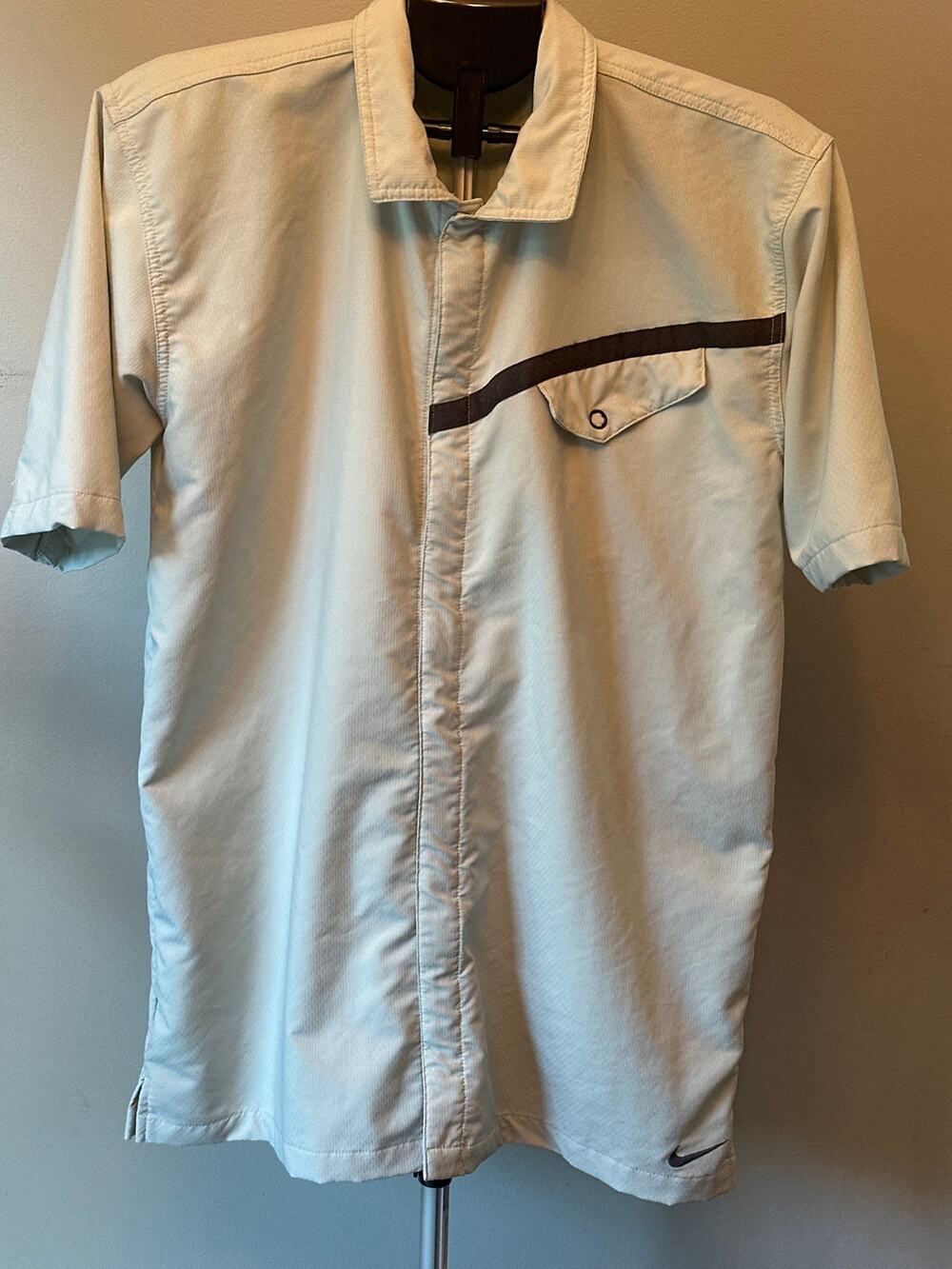 Nike Dri-FIT‎ Button Up Shirt Men XL Tan Short Sleeve Gorpcore Streetwear